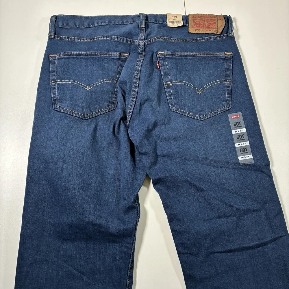 NEW Levi's 501 Jeans 36x32 Button Fly Blue‎ Denim Straight Cowboy USA